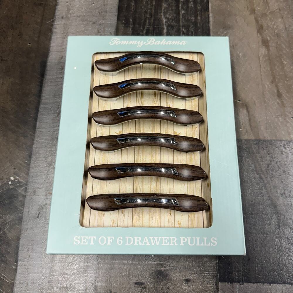 Tommy Bahama Brown Silver Pull Set Of‎ 6 Drawer Pulls NIB